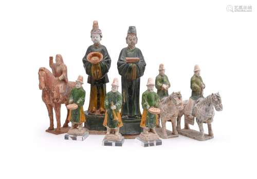 THREE CHINESE TANG STYLE SANCAI FIGURES OF MUSICIANS