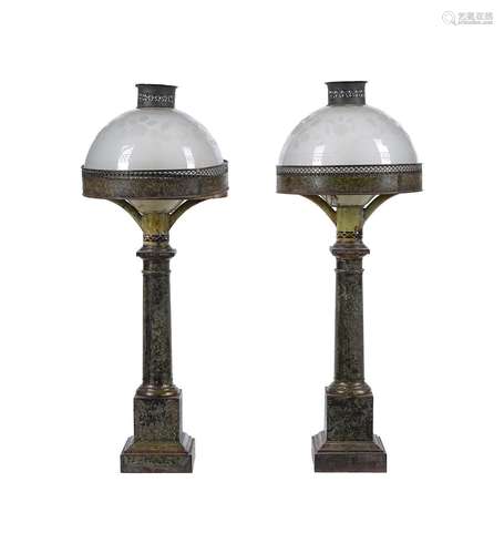 A PAIR OF PAINTED TINWARE TABLE LAMPS