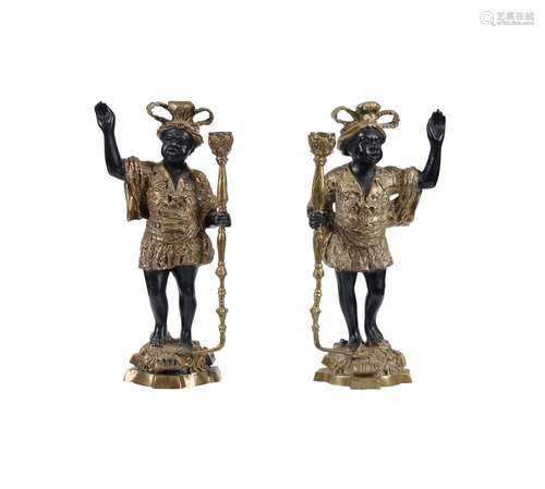 A PAIR OF CAST BRASS MODELS OF BLACKAMOURS