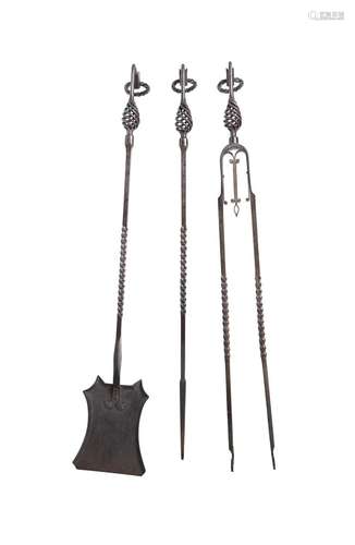 A SET OF STEEL FIRE TOOLS