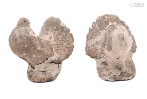 A PAIR OF COMPOSITE STONE MODELS OF FRENCH EXHIBITION PIGEON...