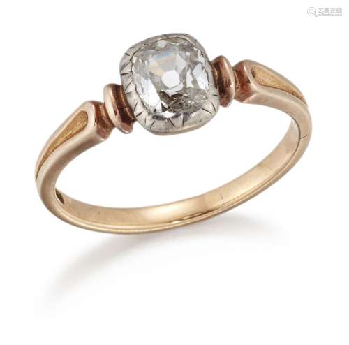 A diamond single stone ring, the cushion-shaped old brillian...