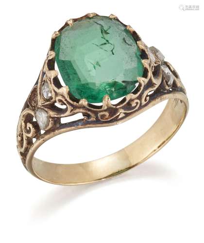 An emerald and diamond ring, late 19th century, set with an ...
