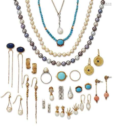 A quantity of jewellery, including, ten pairs of various gem...