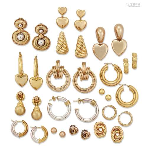 A groups of sixteen pairs of earrings, gross weight 123 gram...