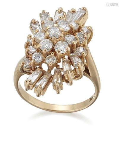 A diamond ring, of cluster design set with brilliant-cut and...