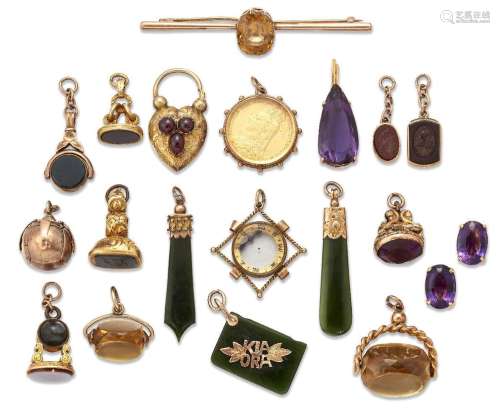 A collection of jewellery: comprising; eleven various fob se...