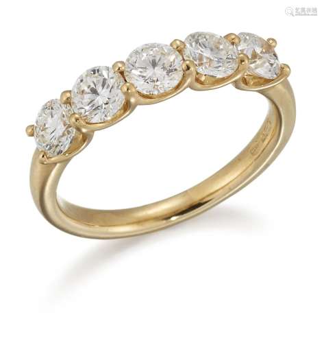 An 18ct gold diamond five stone ring, by Mappin and Webb, of...