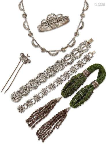 A group of 19th century cut steel jewellery and a miser's pu...