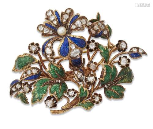 An enamel and diamond brooch, late C19th Turkish, designed a...