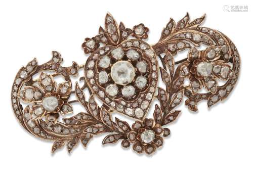 A diamond brooch, late C19th Turkish, of foliate scroll desi...