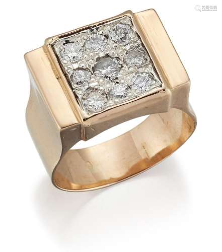 A French diamond signet ring, the square shaped bezel pave s...