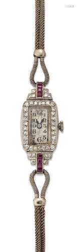 A Lady's Art Deco, diamond and ruby cocktail watch, by The I...