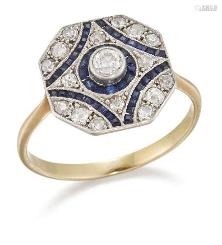 A Belle Epoque diamond and sapphire cluster ring, the pave-s...