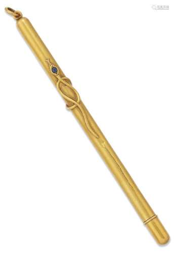 A Victorian gold and sapphire pencil, the cylindrical barrel...
