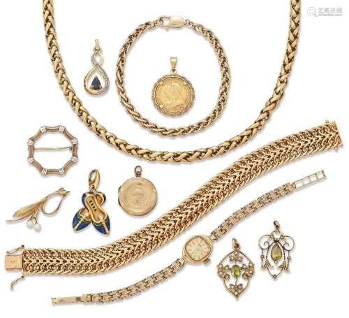 A collection of jewellery, comprising: two necklaces; two br...