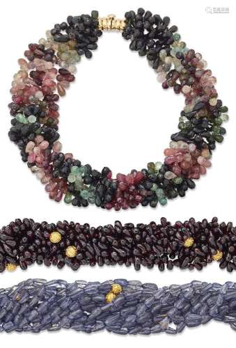 Annabel Jones, two gem-set torsade necklaces, by Annabel Jon...