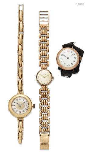 A group of three lady's gold wristwatches, comprising an 18c...