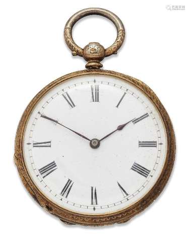A late 19th century gold fob watch, the circular white dial ...