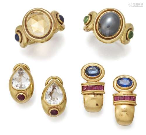 A collection of jewellery: comprising; two pairs of ear clip...