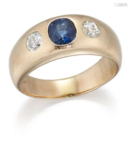 A sapphire and diamond three stone ring, hallmarks for Vienn...