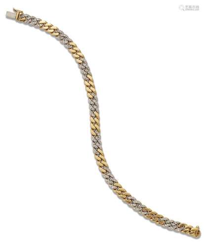 A diamond-set bracelet, of two colour curb-link design, comp...
