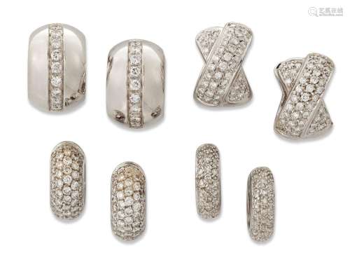 Four pairs of diamond earrings, each set with brilliant-cut ...
