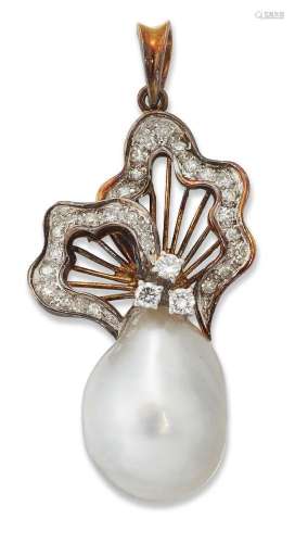 A South Sea cultured pearl and diamond pendant, the drop sha...