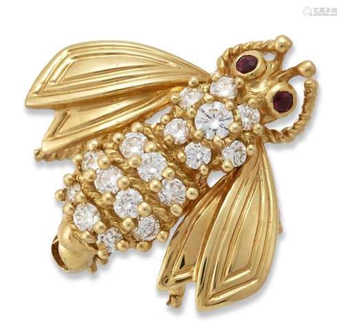 Tiffany, an 18ct gold diamond bee brooch, by Tiffany & C...