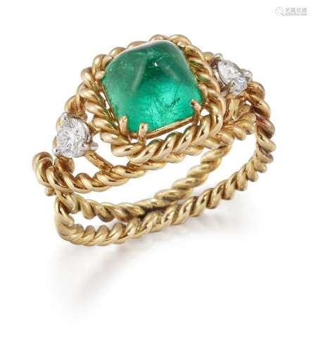 Tiffany & Co, Schlumberger, a cabochon emerald and diamo...