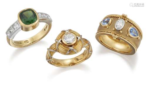 Theo Fennell, three diamond and gem-set rings, by Theo Fenne...