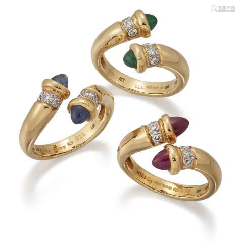 Garrard & Co, three gem-set and diamond rings, each of o...