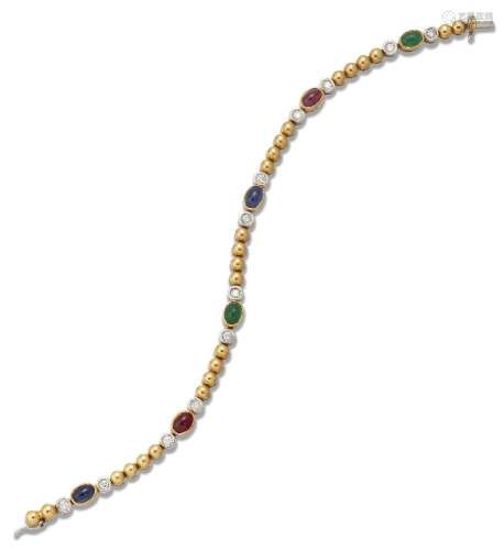 An Italian gem and bead bracelet, of bead-link design, with ...