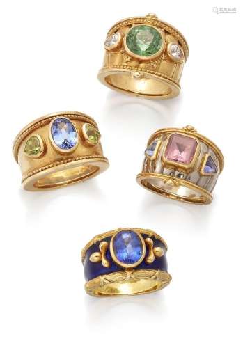 A group of four gem and diamond rings, by Theo Fennell, set ...
