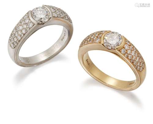 Asprey, two diamond rings, by Asprey, each centring on a bri...