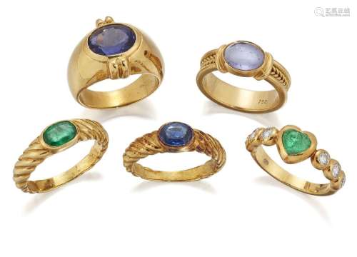 Five gem-set rings, comprising: three rings by Annabel Jones...