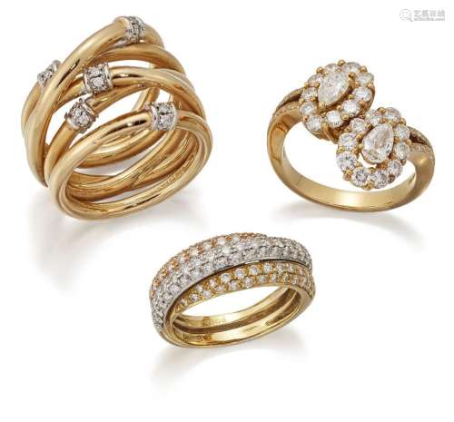 Three diamond rings, comprising: a ring of crossover design ...