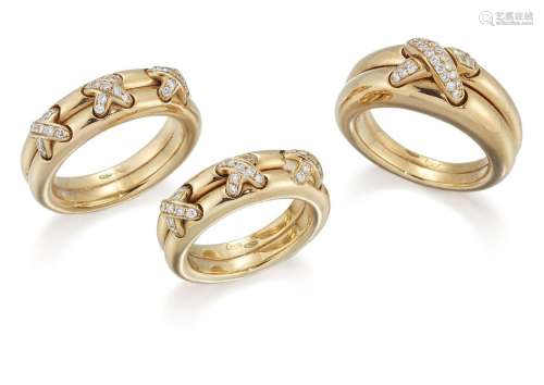 Chaumet, three diamond rings, by Chaumet, each set with a br...