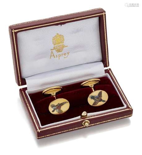 Asprey, pair of gold and enamel cufflinks, by Asprey, each l...