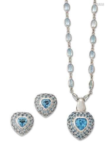 Annabel Jones, a blue topaz pendant necklace and pair of ear...