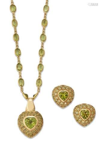 Annabel Jones, a peridot pendant necklace and pair of earrin...