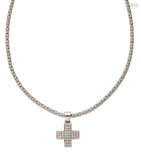 A gold and diamond pendant, designed as a Greek cross, set w...