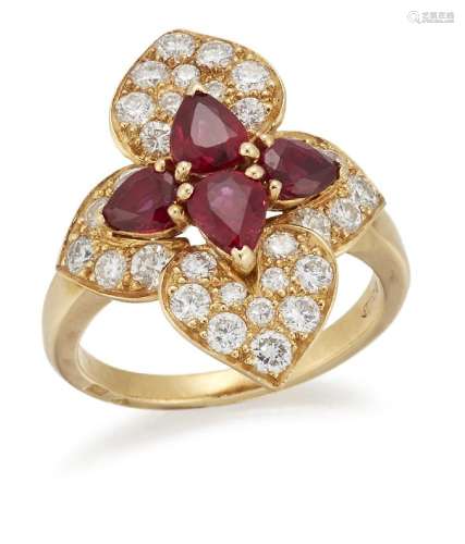 David Morris, An 18ct gold, ruby and diamond cluster ring, b...