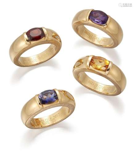 Chaumet, a set of four gem-set band rings, by Chaumet, each ...