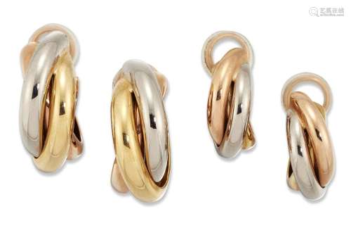 Cartier, two pairs of 18ct gold 'Trinity' earrings, signed C...