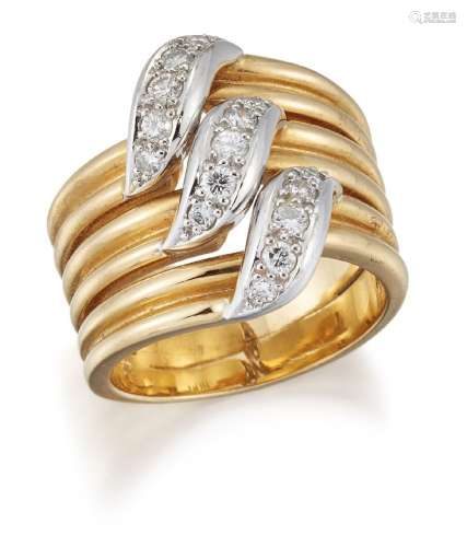 Cartier, a diamond ring, of fluted design centring on three ...
