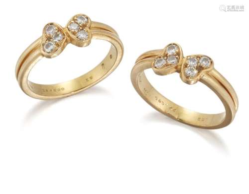 Cartier, a pair of twin heart cluster rings, by Cartier, eac...