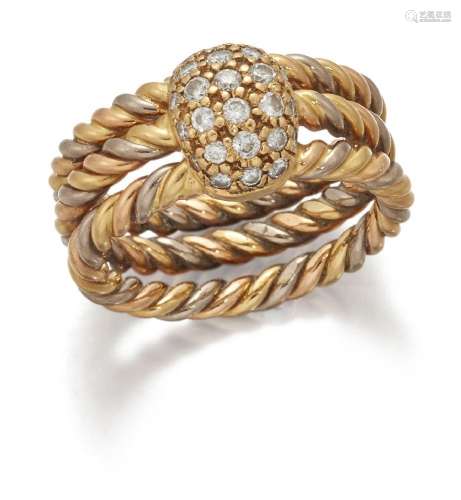 Cartier, an 18ct gold, diamond ring, by Cartier, of rope wor...