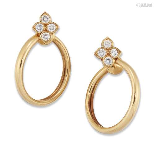 Cartier, a pair of diamond set hoop earrings, by Cartier eac...
