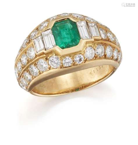 Cartier, an 18ct gold, emerald and diamond ring, by Cartier,...